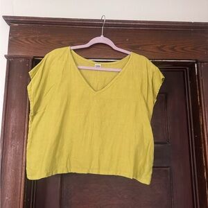 Frond Shop Linen Green V-Neck Women's Top